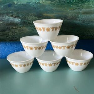 6 Pyrex Butterfly Gold Hook Handle  Cups